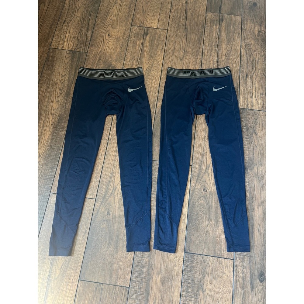 LOT OF 2 NIKE PRO DRI-FIT MENS S PANT BLUE TIGHT LEGGING STRETCH RUN BASE LAYER